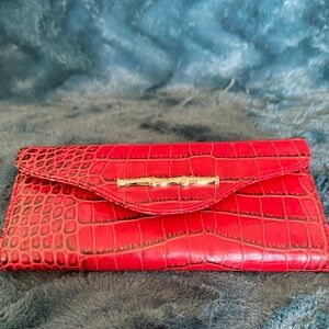 Elaine Turner Red Crocodile Embossed Clutch/Wallet